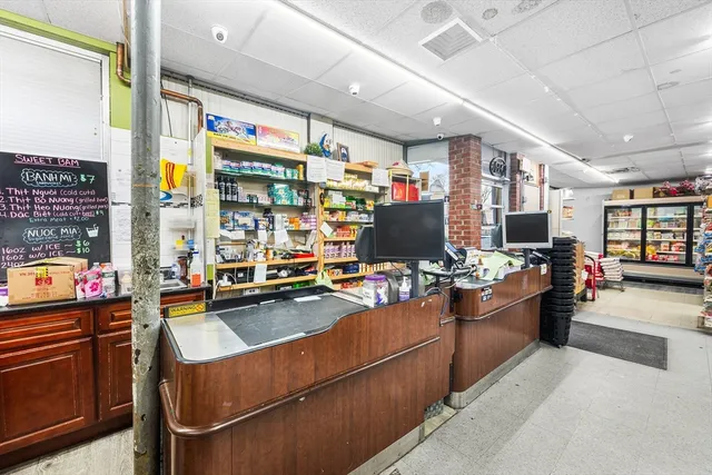 a garage with furniture and a window