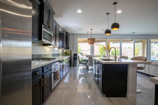 a kitchen with lots of counter top space