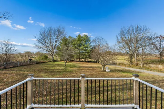 a view of a yard with iron fence
