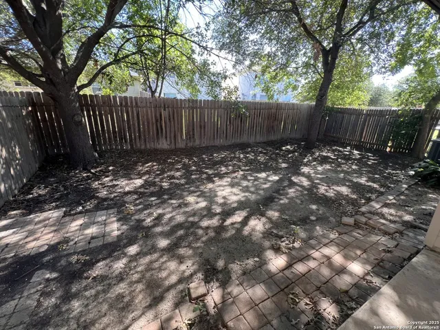 a view of a backyard with tree