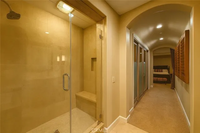 a view of a bathroom from the hallway