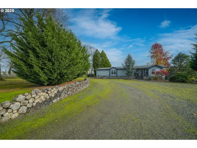 a view of a yard with an trees