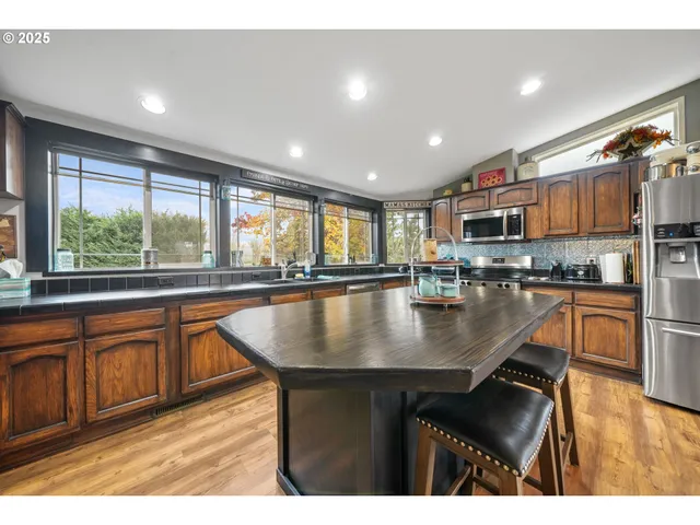 a kitchen with lots of counter top space