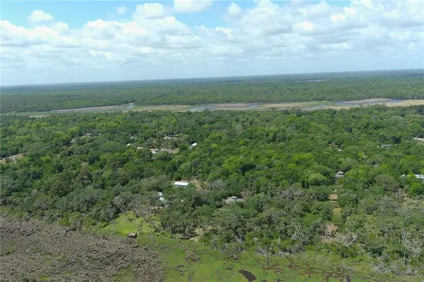 a view of a field with an trees
