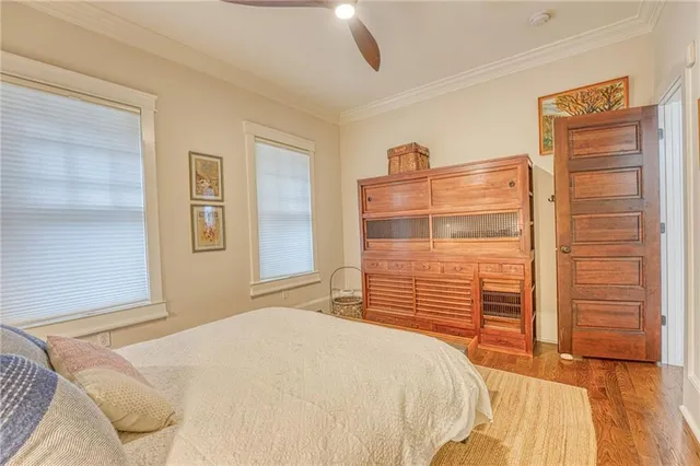 a bedroom with a bed and a cabinets