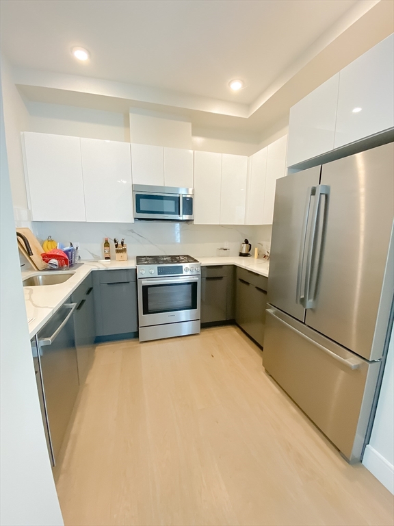 33 Ward Street, Unit 12 Boston, MA 02127 - Photo 4 of 19 a kitchen with stainless steel appliances granite countertop a refrigerator sink stove and oven