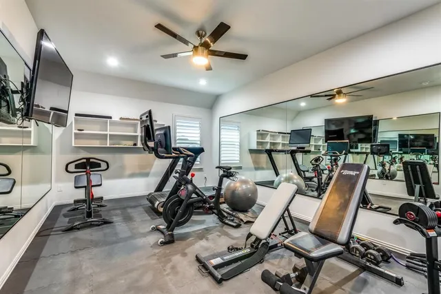 a view of a room with gym equipment