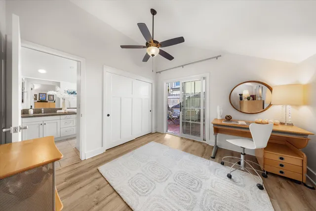 a workspace with wooden floor