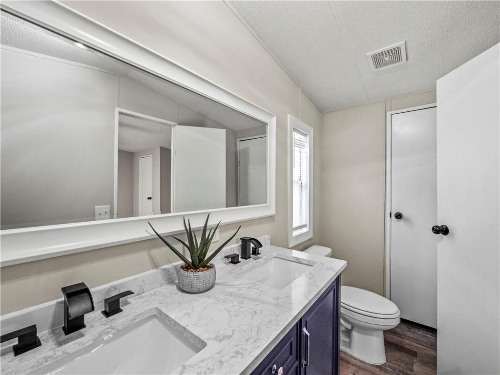 1458 Grant Mill Road Alto, GA 30510 - Photo 31 of 32 a bathroom with a granite countertop sink and a mirror