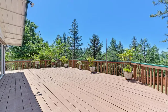 a wooden view of a backyard of the house