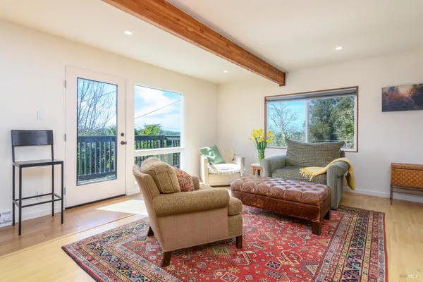a living room with furniture and a rug