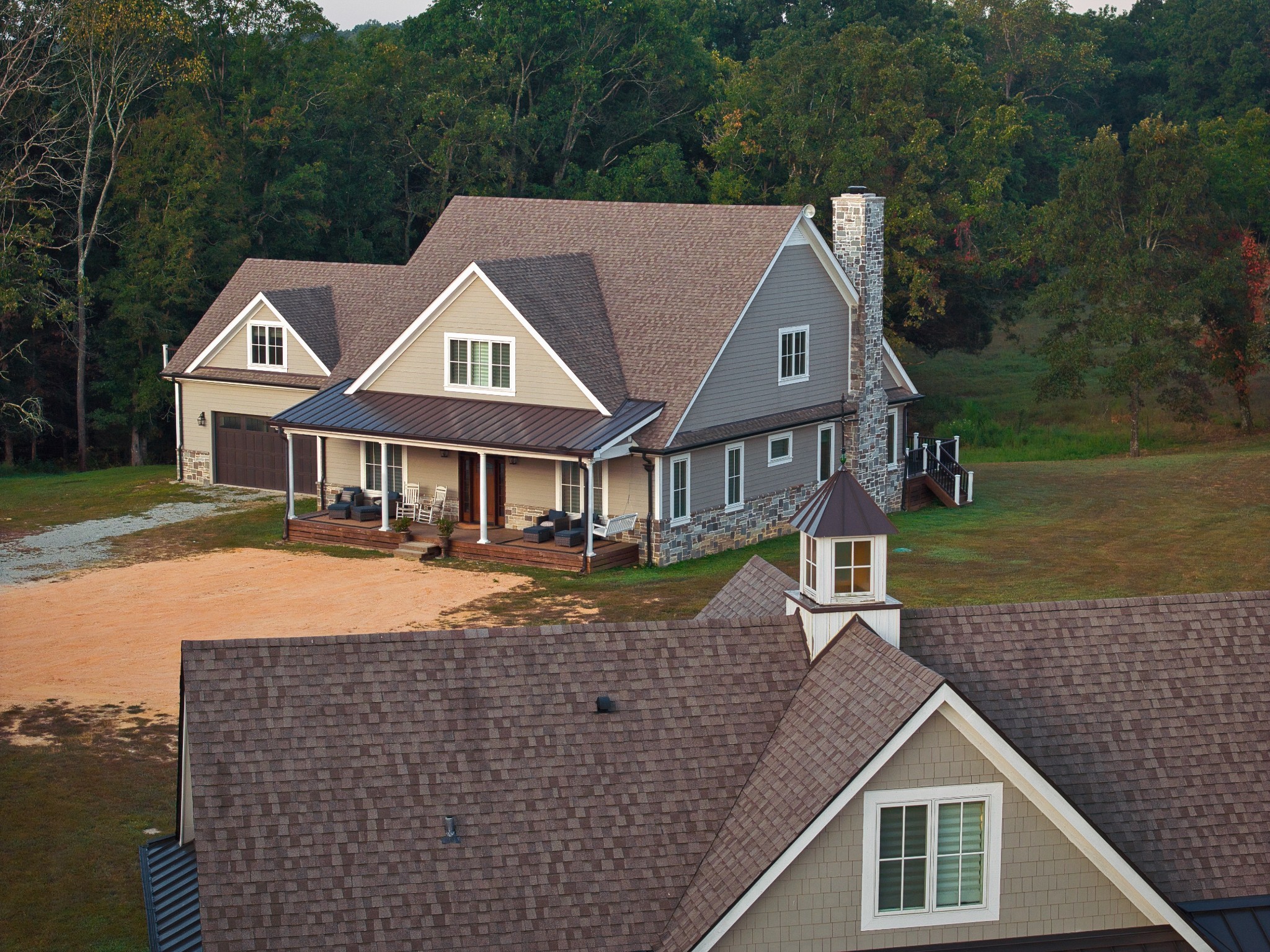 a aerial view of a house yard