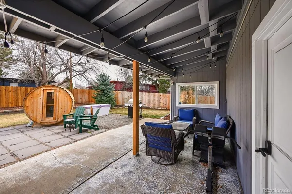 a outdoor living space with furniture