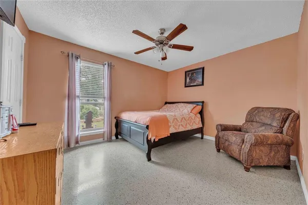 an aerial view of a house with a garden