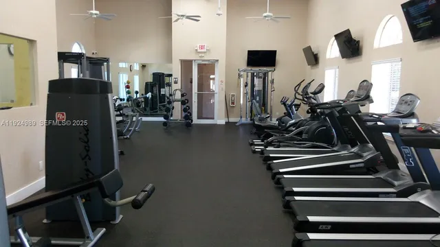 a view of a room with gym equipment