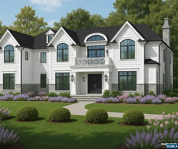 a front view of a house with a garden and plants