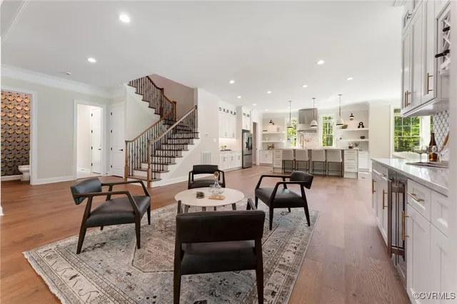 a bedroom with a bed and a table