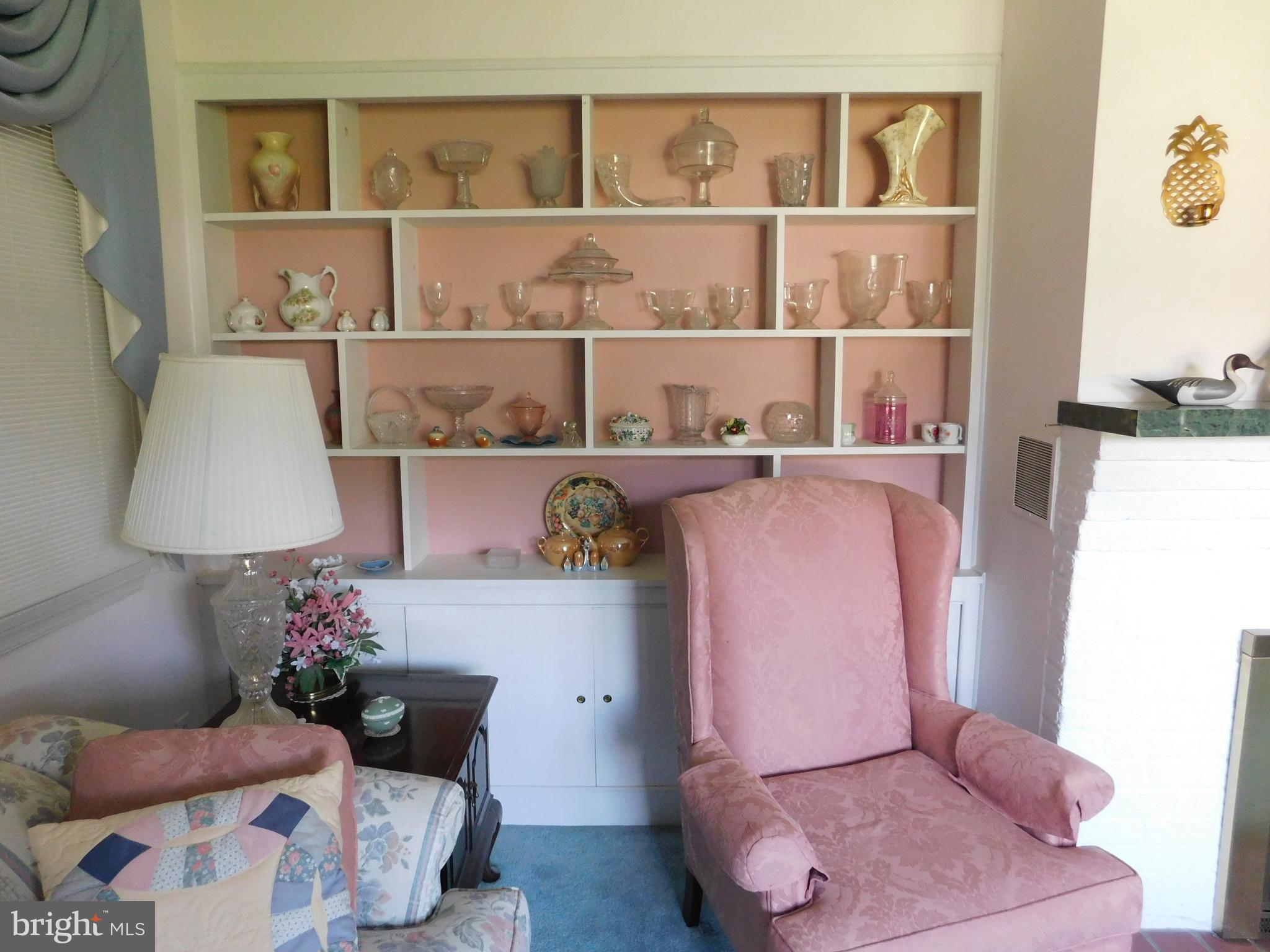 204 Highland Road Bel Air, MD 21014 - Photo 7 of 25 Living Room Built-in Bookcase & Vintage Glassware