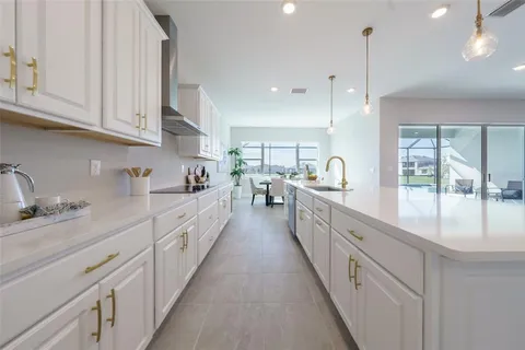 a large kitchen with cabinets