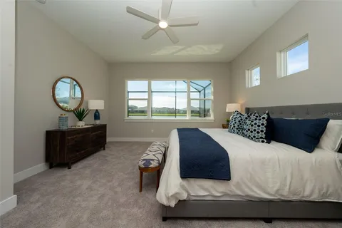 a living room with a bed furniture and a window