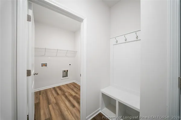 a view of a room with rack on the wall