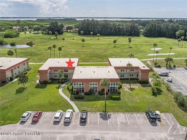a view of a park with large trees