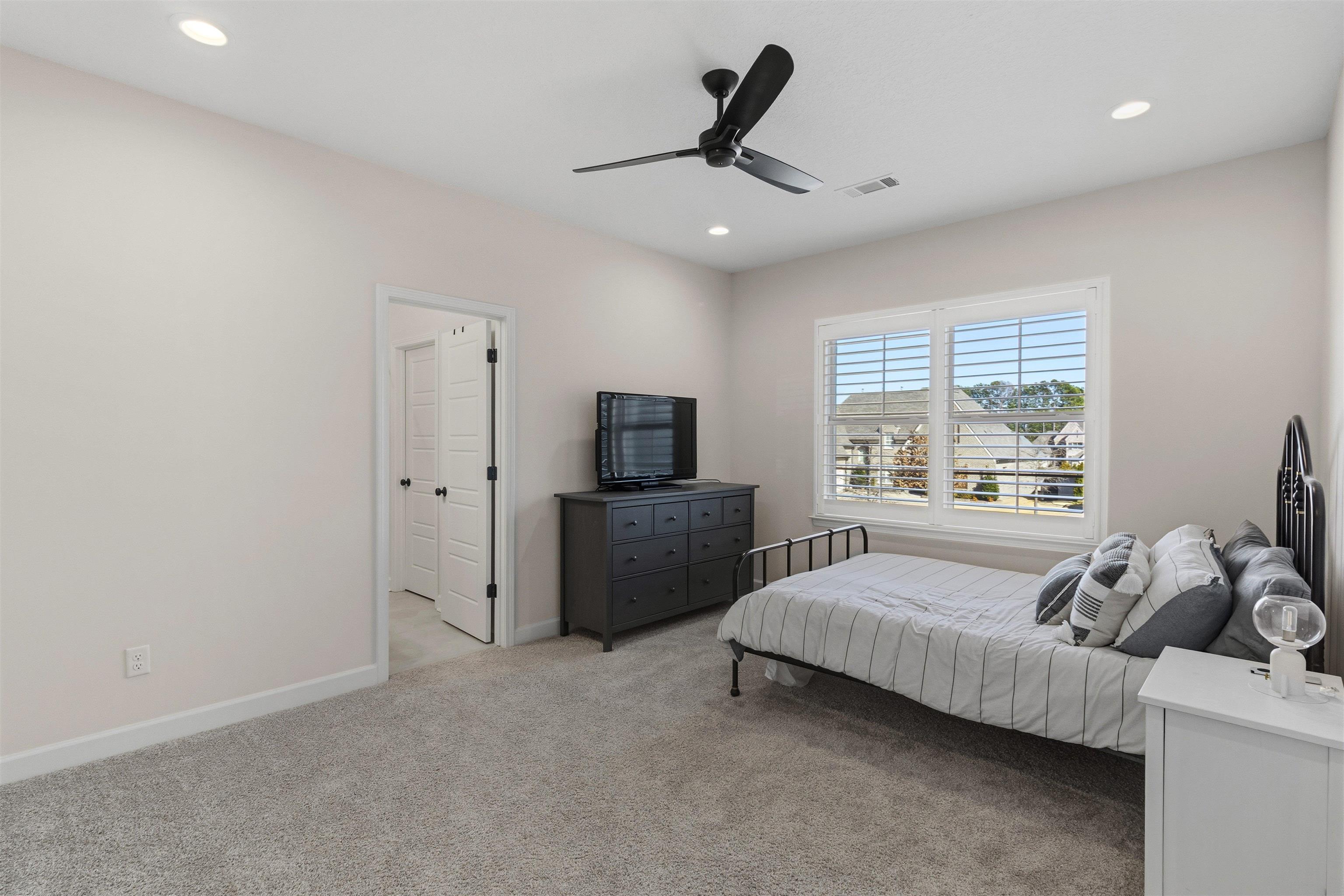 4757 Carousel Lane Collierville, TN 38017 - Photo 32 of 39 Bedroom with light carpet, ceiling fan, and recessed lighting