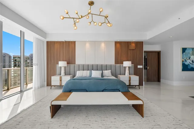 a bedroom with a large bed and a flat screen tv