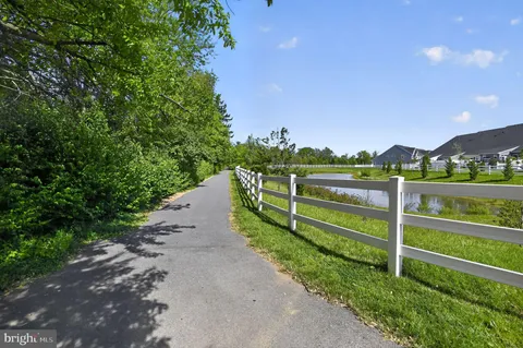 a view of a pathway with a garden