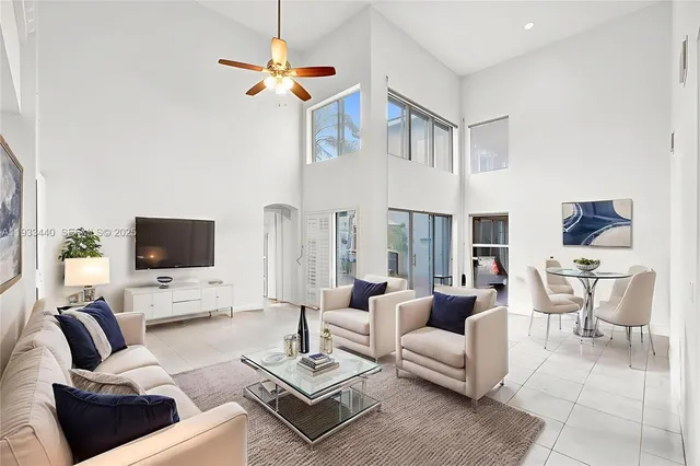 an aerial view of a tennis ground and a yard