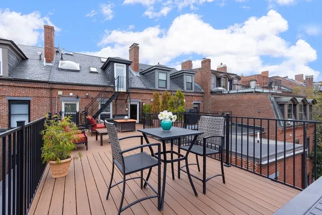 a view of a chairs on the roof deck