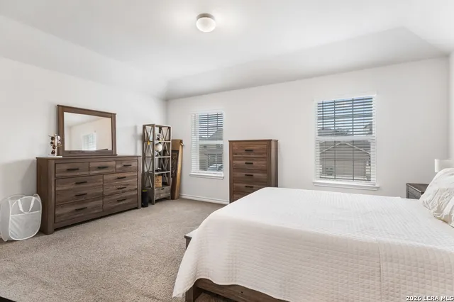 a bedroom with a bed and furniture