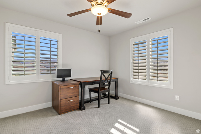 2745 Red Barn Road South Heber City, UT 84032 - Photo 25 of 51 Office with light colored carpet and a ceiling fan