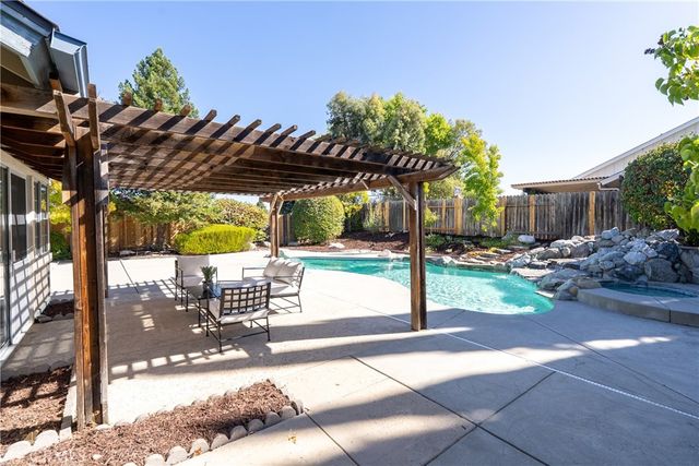a view of a swimming pool with a yard
