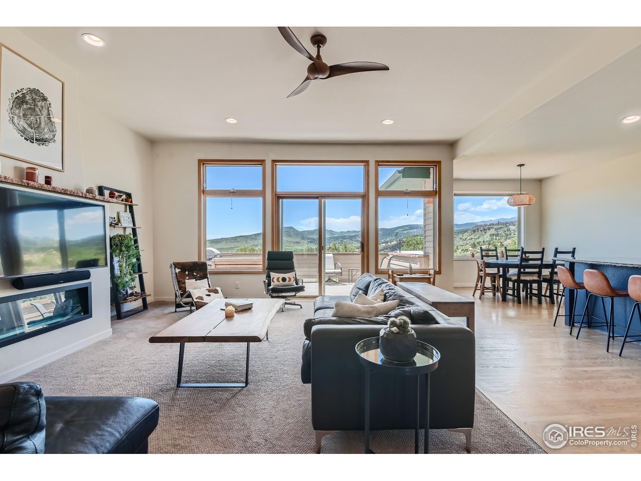 365 Vasquez Court Lyons, CO 80540 - Photo 4 of 40 a living room with furniture a floor to ceiling window and a flat screen tv