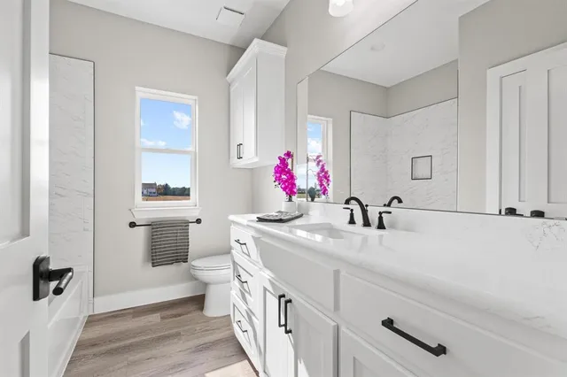 a bathroom with a bathtub