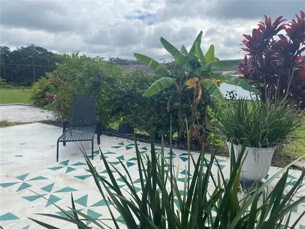 a view of a chairs and table in backyard