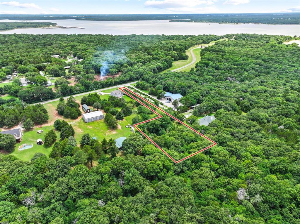 207 Paradise Park Road Pottsboro, TX 75076 - Photo 12 of 28 Expansive treed parcel outlined in red, featuring a partial clearing and surrounding dense foliage