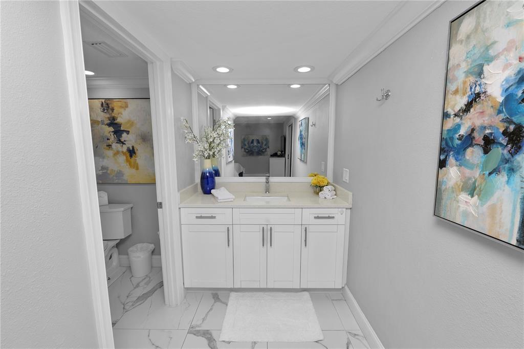 4947 Mill Pond Road, Unit 3103 & 3105 Wesley Chapel, FL 33543 - Photo 36 of 46 a spacious bathroom with a granite countertop sink a toilet a mirror and vanity