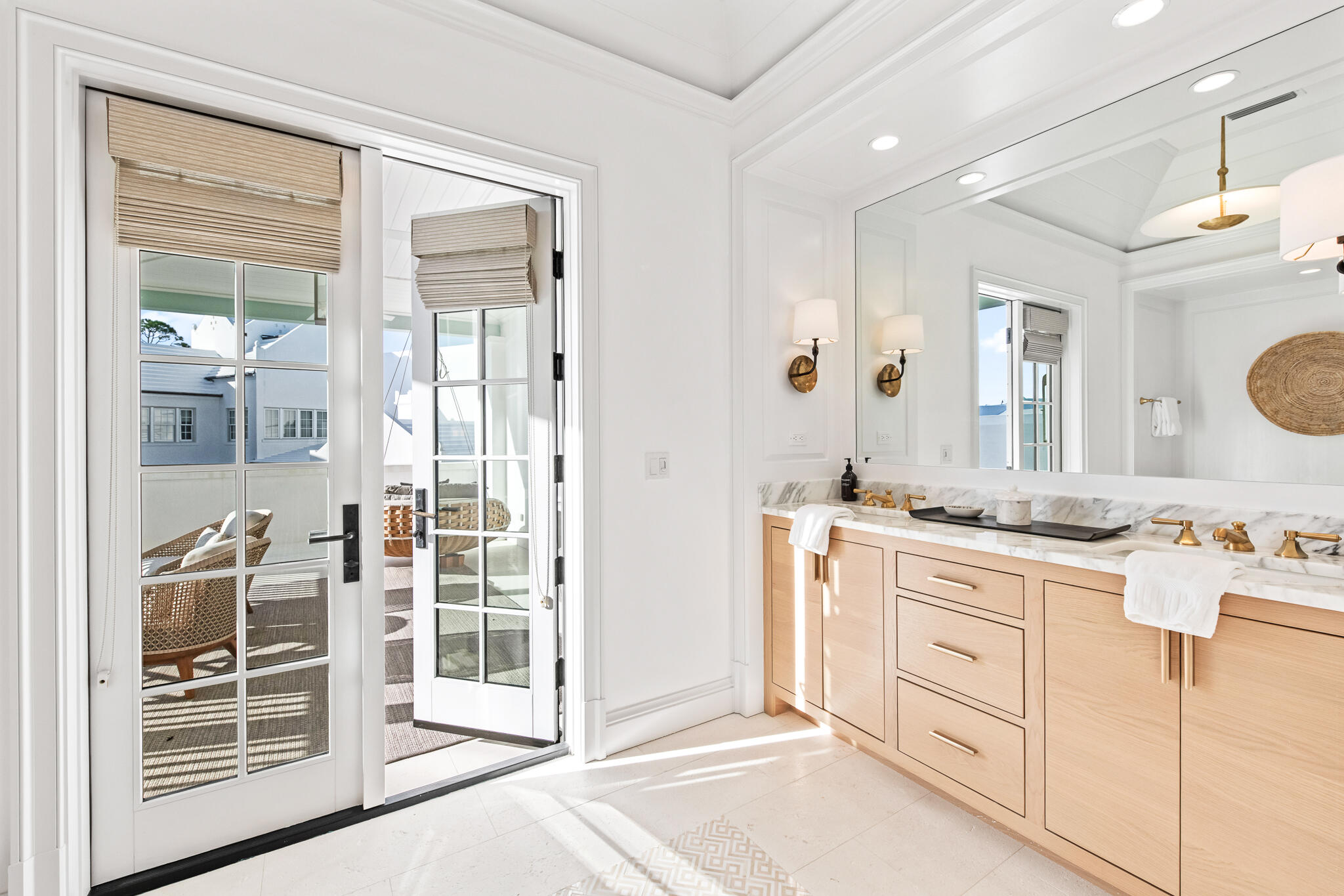 16 Smugglers Alley Inlet Beach, Unit BB6 Inlet Beach, FL 32461 - Photo 31 of 57 a spacious bathroom with a granite countertop sink a mirror and a shower