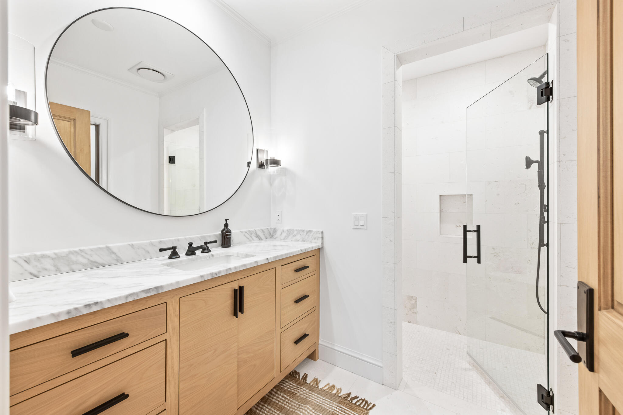 16 Smugglers Alley Inlet Beach, Unit BB6 Inlet Beach, FL 32461 - Photo 40 of 57 a bathroom with a granite countertop sink mirror and a shower