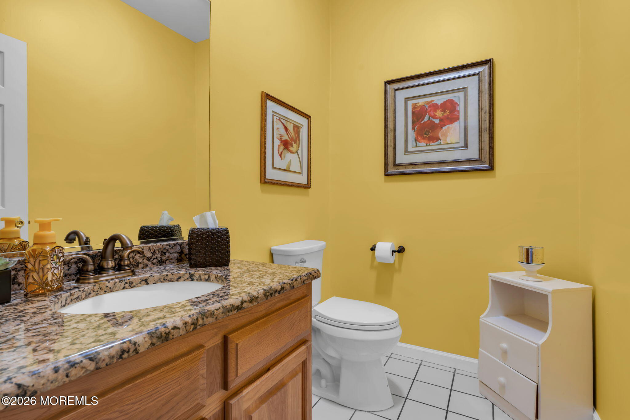 4 Quaker Hill Road Jackson, NJ 08527 - Photo 54 of 70 a bathroom with a granite countertop sink and a mirror with toilet