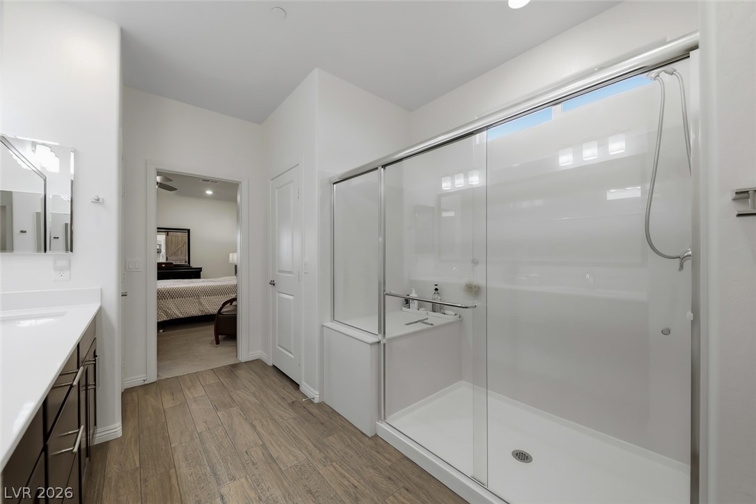 2922 Ventana Ridge Avenue Henderson, NV 89044 - Photo 28 of 57 This oversized shower is simply beautiful and upgraded with the oversized seat area.