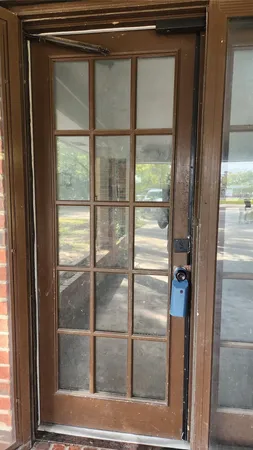 a glass door with a glass door