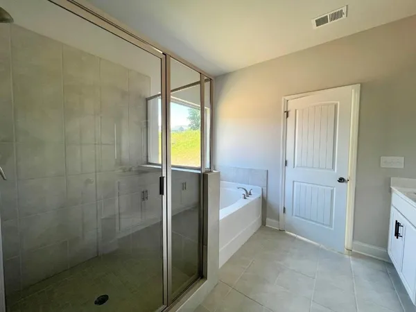 a bathroom with a tub and a shower