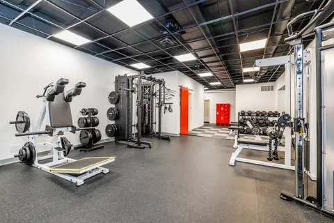 a view of a room with gym equipment