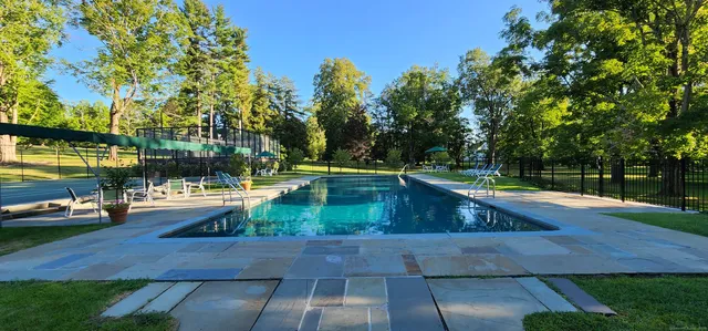a view of a swimming pool with a lounge chairs