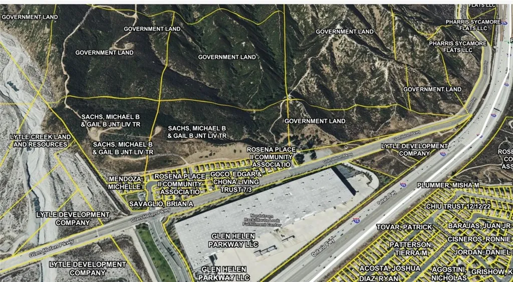 0 Sycamore Canyon Rialto, CA 92376 - Photo 1 of 1 SACHS, MICHAEL B & GAIL B JNT LIV TR OWNER OVERLAY MAP OF PROPERTY