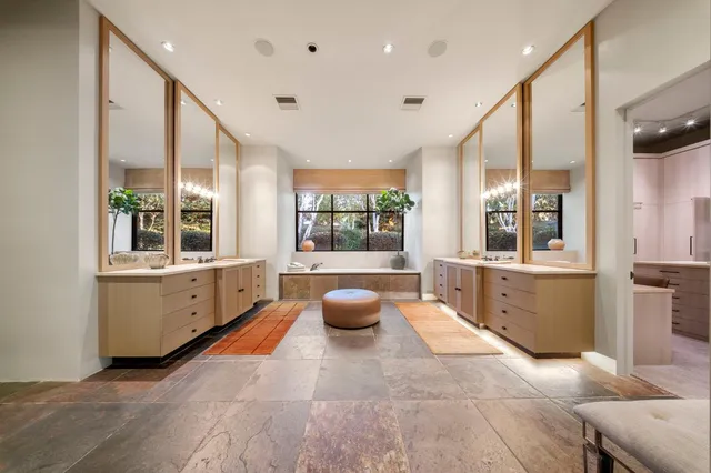 an aerial view of a house with a garden