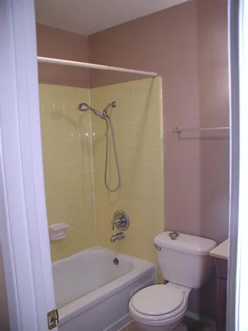 a bathroom with a toilet and a shower
